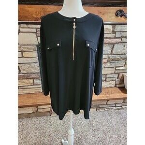 Calvin Klein Blouse, Women's Size 3x Black, 1/2 Zip Up, Long Sleeve New